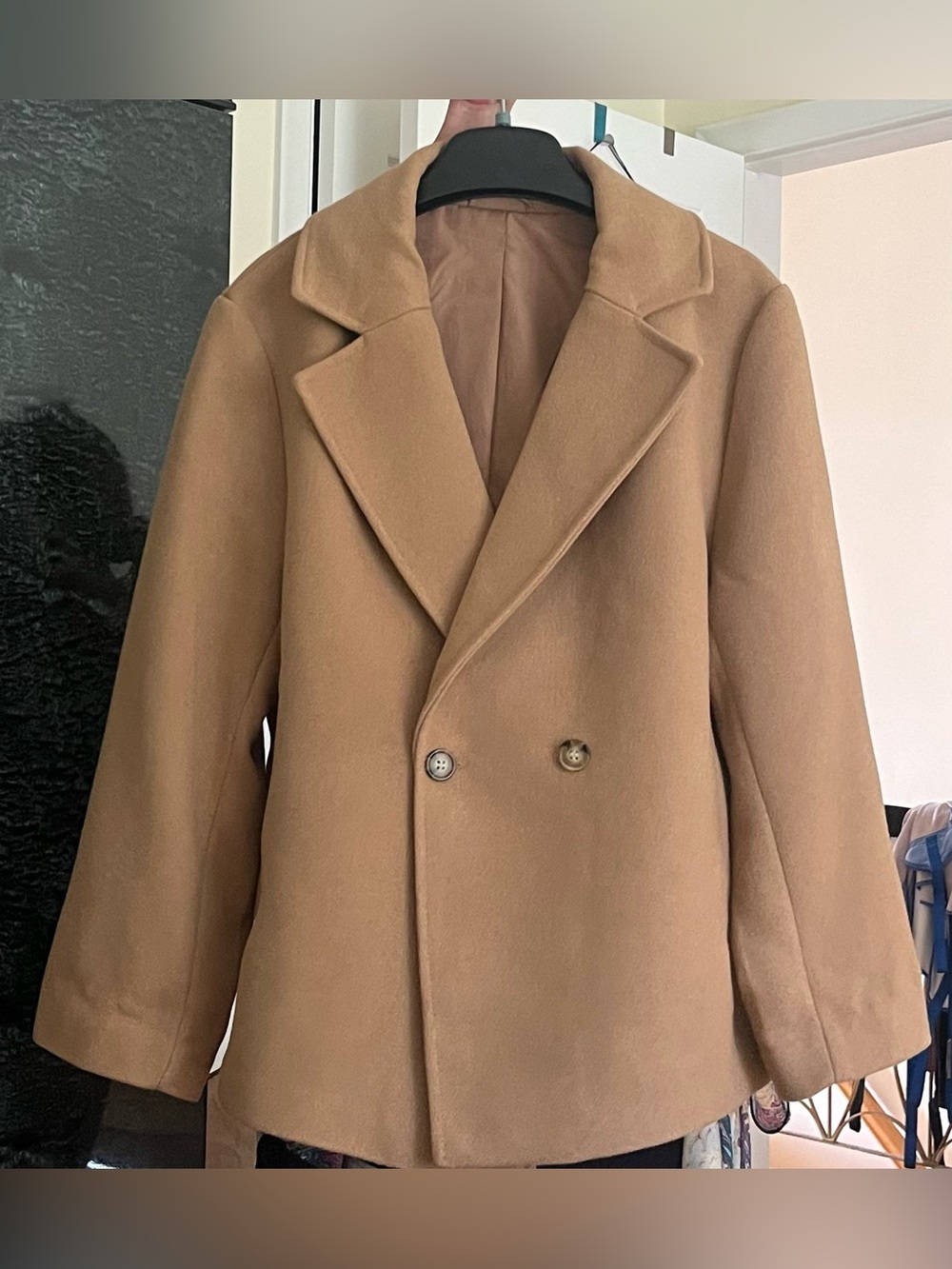 H&M Women's Double-Breasted Camel Pea Coat